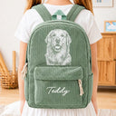 Back To School, Custom Photo, Art Design, Family, Confident, Photo - Pencil Sketch - Bold - Custom Photo Family Besties Dog Cat Portrait Pencil Sketch - Personalized Corduroy Backpack