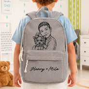 Back To School, Custom Photo, Art Design, Family, Confident, Photo - Pencil Sketch - Bold - Custom Photo Family Besties Dog Cat Portrait Pencil Sketch - Personalized Corduroy Backpack