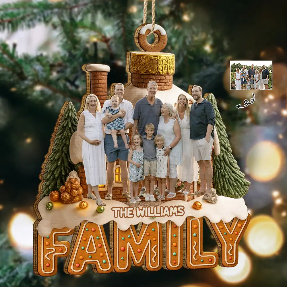 Custom Photo Family Christmas House - Personalized Custom Shaped Wooden Ornament