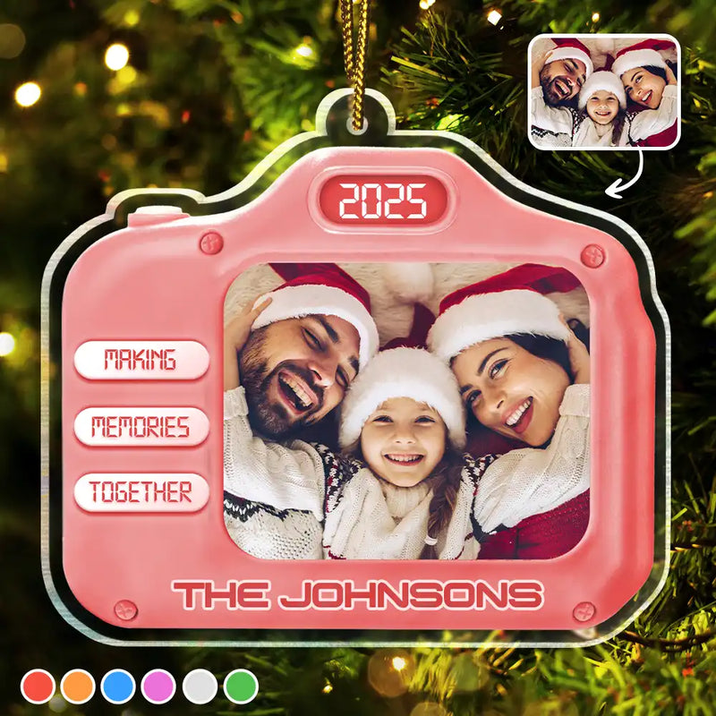 Family,Gift For Women,Gift For Men,Gift For Wife,Gift For Husband,Gift For Mother,Gift For Father,Gift For Brothers,Gift For Sisters,Gift For Son,Gift For Daughter,Christmas,Gift For Grandpa,Gift For Grandma,Custom Photo,Happy - Custom Photo Family Christmas Making Memories Together - Personalized Custom Shaped Acrylic Ornament