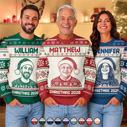 Art Design,Christmas,Family,Photo -  Knit-Style Line Art,HappyArt Design,Christmas,Family,Photo -  Knit-Style Line Art,Happy - Custom Photo Family Christmas Matching Sweater - Personalized Unisex Ugly Sweater
