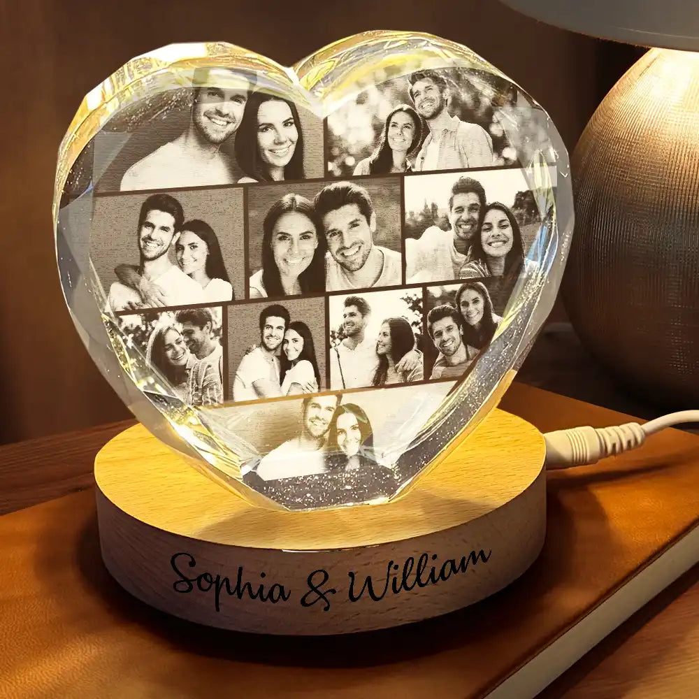 Family,Gift For Couples,Parents,Gift For Grandparents,Gift For Bestie,Pet Lovers,Love - Custom Photo Family Couple Bestie Pet - Personalized Crystal Heart Shaped Lamp