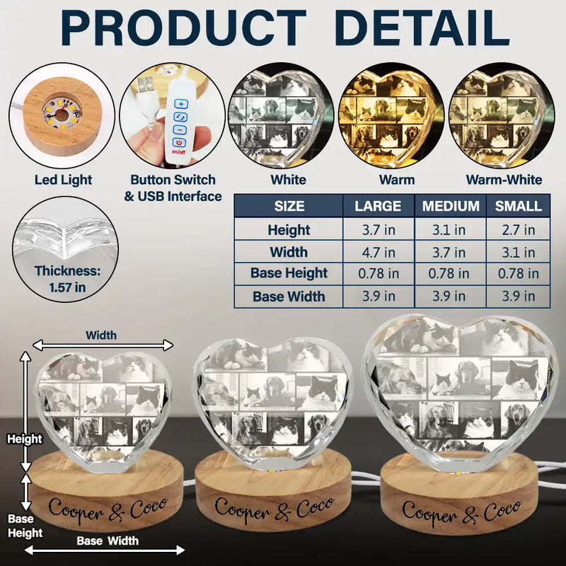 Family,Gift For Couples,Parents,Gift For Grandparents,Gift For Bestie,Pet Lovers,Love - Custom Photo Family Couple Bestie Pet - Personalized Crystal Heart Shaped Lamp