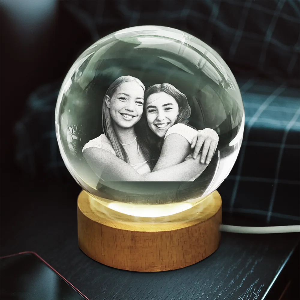 Custom Photo,Happy - Custom Photo Family Couple Friends Pet - Personalized Crystal Globe Lamp