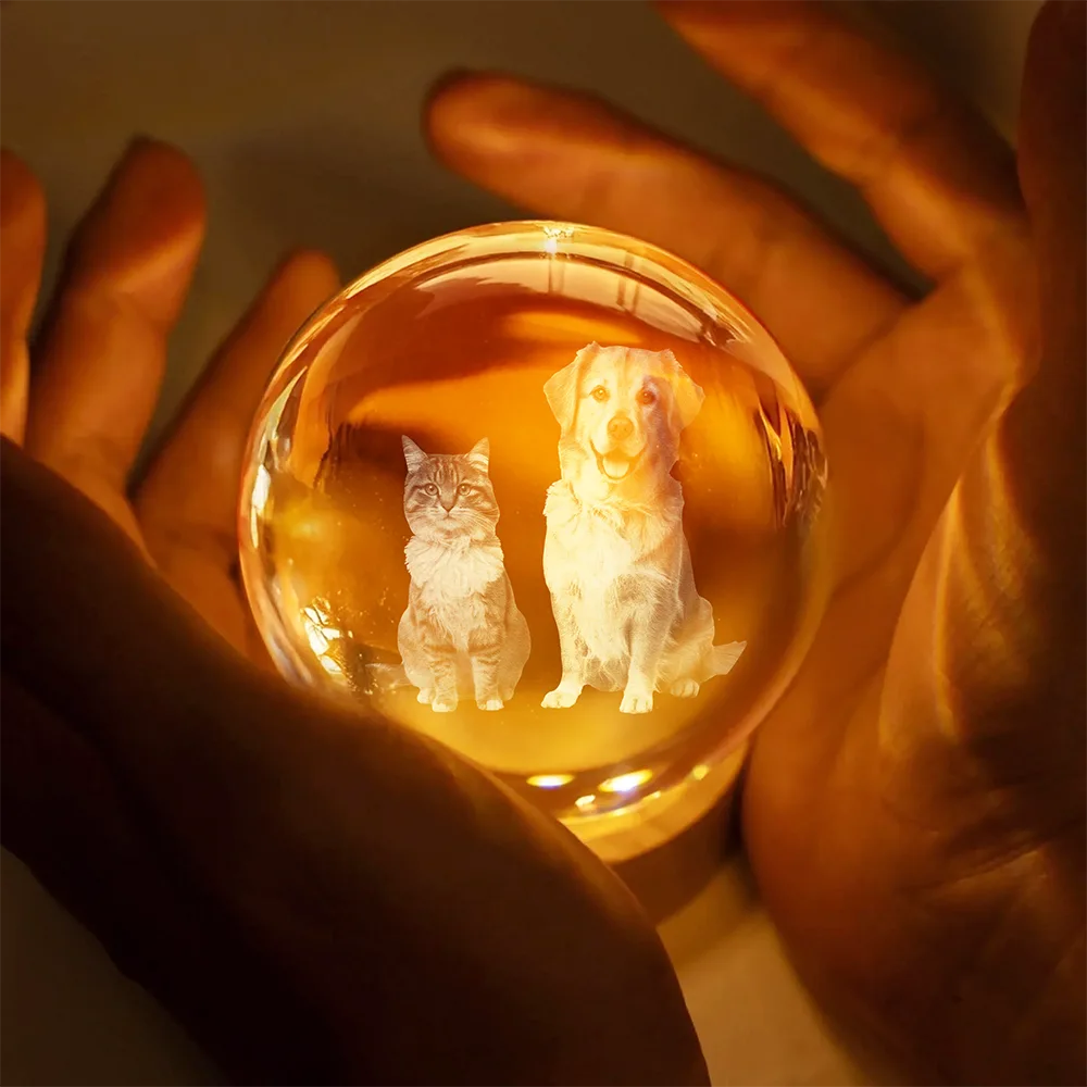 Custom Photo,Happy - Custom Photo Family Couple Friends Pet - Personalized Crystal Globe Lamp