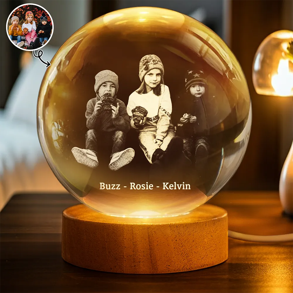 Custom Photo,Happy - Custom Photo Family Couple Friends Pet - Personalized Crystal Globe Lamp