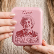 Gift For Yourself, Gift For Women, Custom Photo, Art Design, Sentimental, Photo - Pencil Sketch - Remove BG - Custom Photo Family Couple Pet Pencil Sketch Toile De Jouy - Personalized LED Compact Mirror