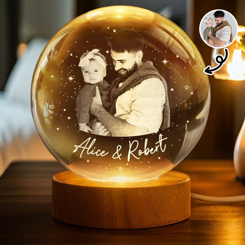 Gift For Father,Gift For Mother,Custom Photo,Happy,Photo - Custom Photo Family Dad Mom And Kids Starlit Sky - Personalized Crystal Globe Lamp