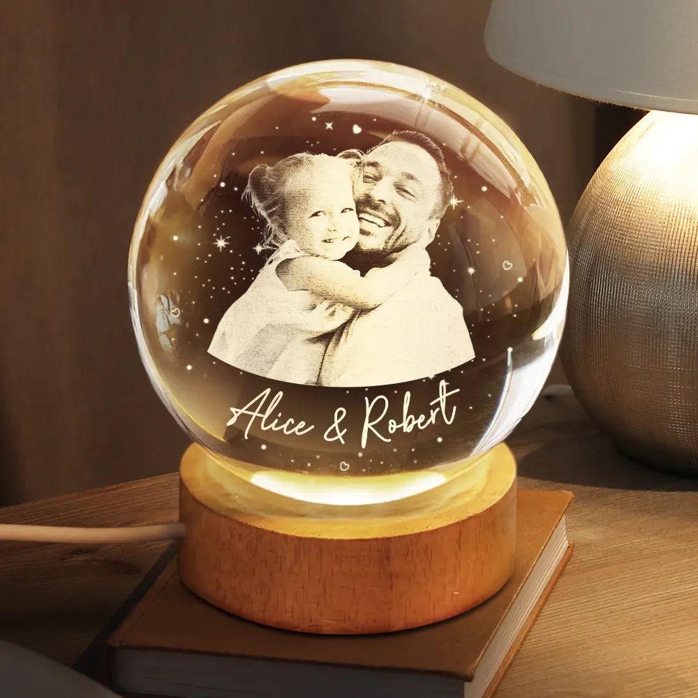 Gift For Father,Gift For Mother,Custom Photo,Happy,Photo - Custom Photo Family Dad Mom And Kids Starlit Sky - Personalized Crystal Globe Lamp