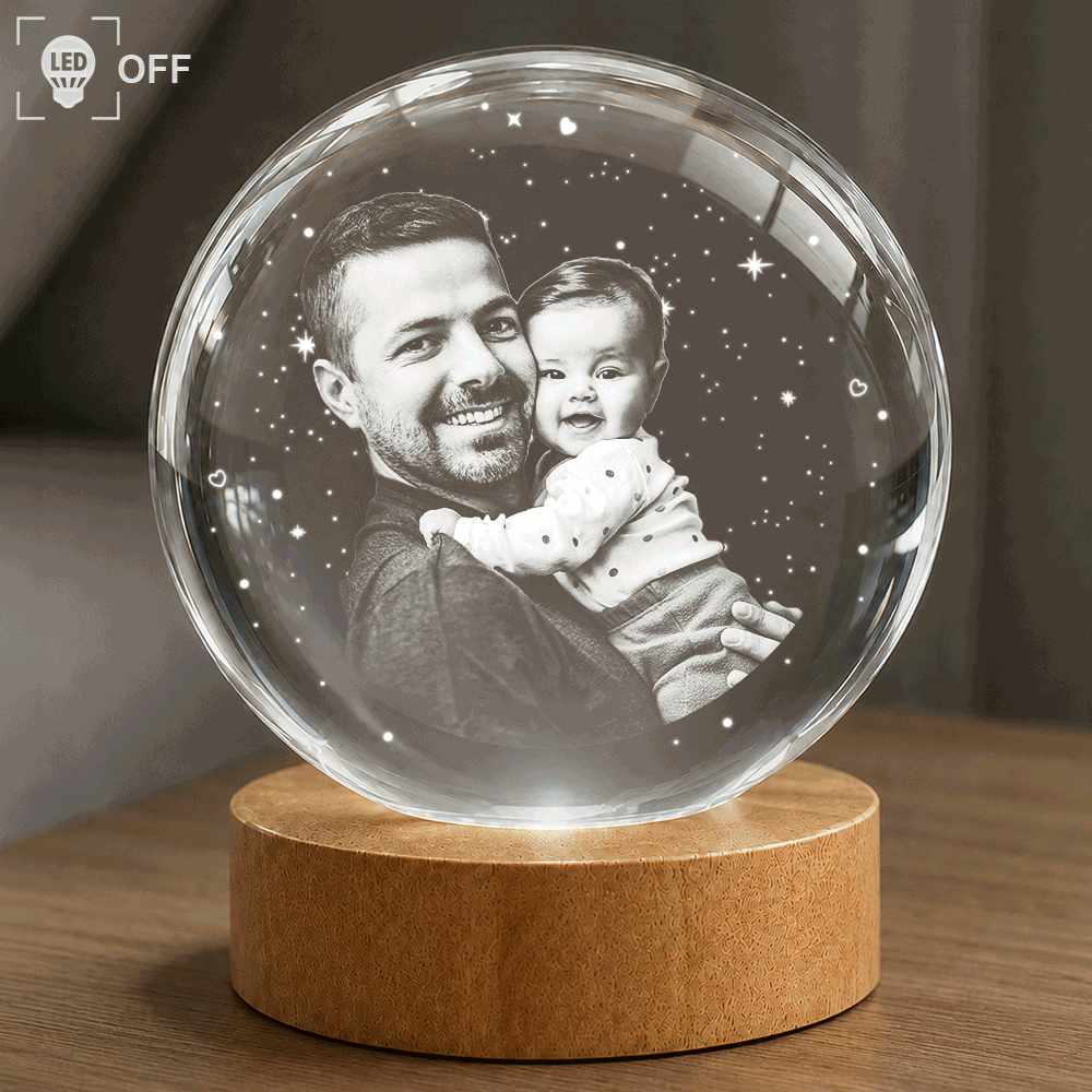 Gift For Father,Gift For Mother,Custom Photo,Happy,Photo - Custom Photo Family Dad Mom And Kids Starlit Sky - Personalized Crystal Globe Lamp