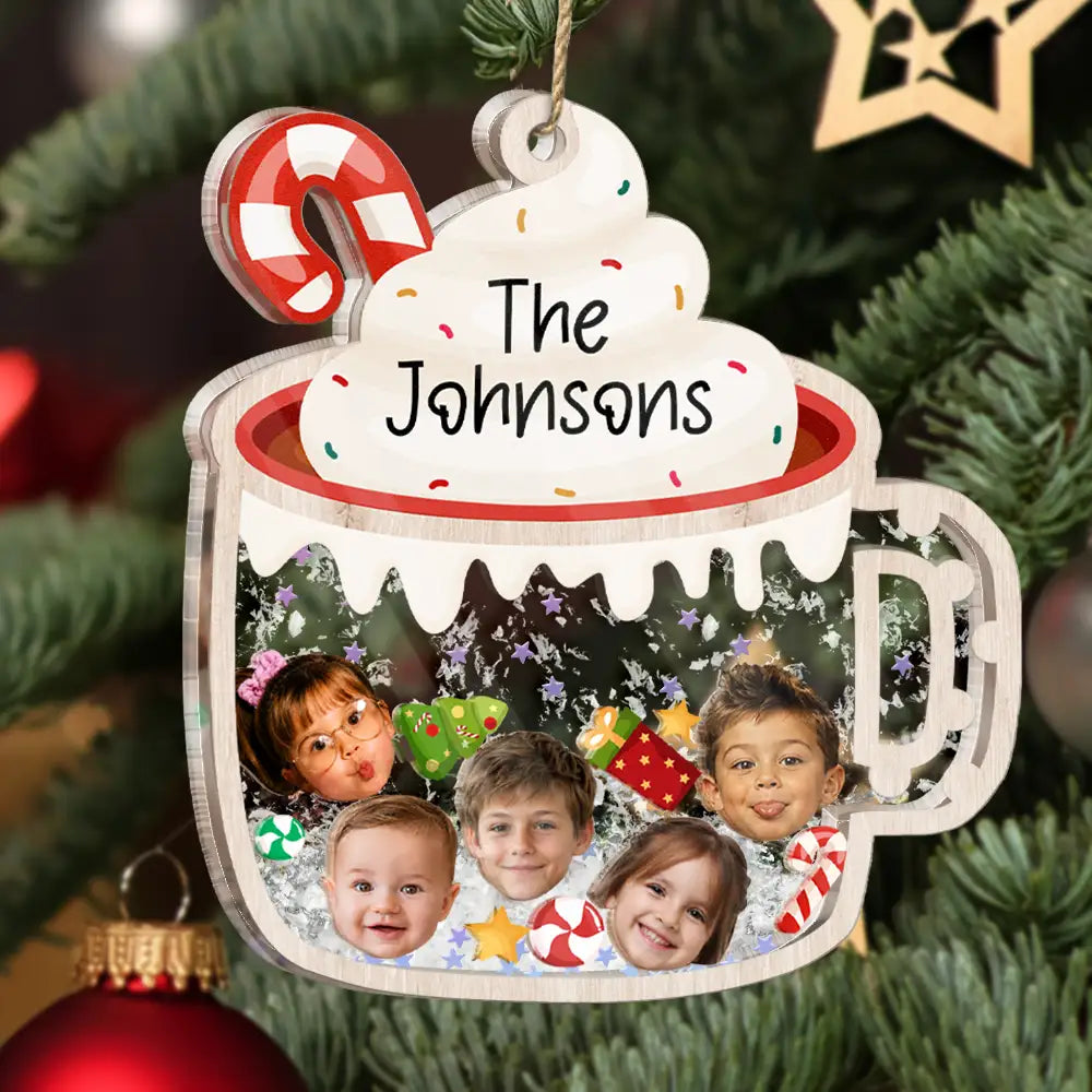 Adorable,Christmas,Custom Photo,Family,Cut-Face Photo - Custom Photo Family Face Cute Keepsake - Personalized 3-Layered Acrylic Shaker Ornament