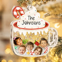 Adorable,Christmas,Custom Photo,Family,Cut-Face Photo - Custom Photo Family Face Cute Keepsake - Personalized 3-Layered Acrylic Shaker Ornament
