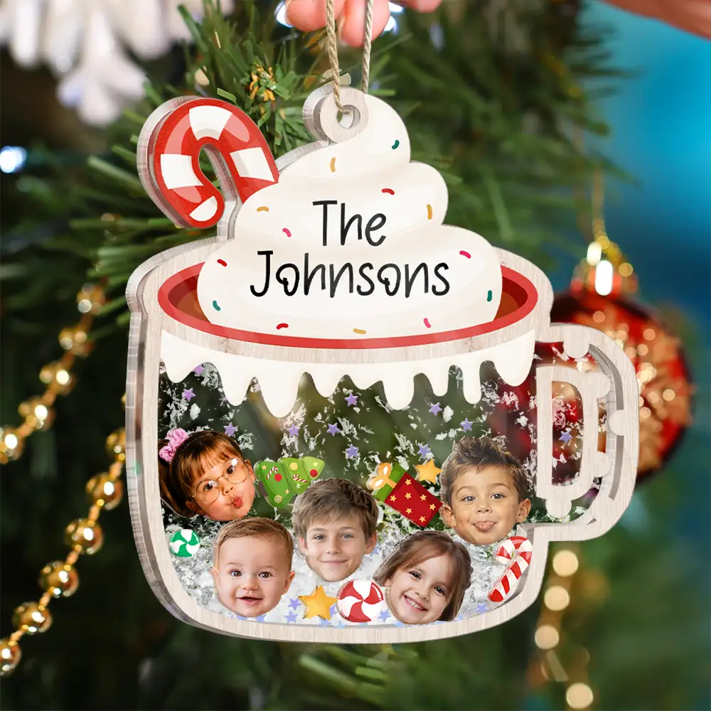 Adorable,Christmas,Custom Photo,Family,Cut-Face Photo - Custom Photo Family Face Cute Keepsake - Personalized 3-Layered Acrylic Shaker Ornament