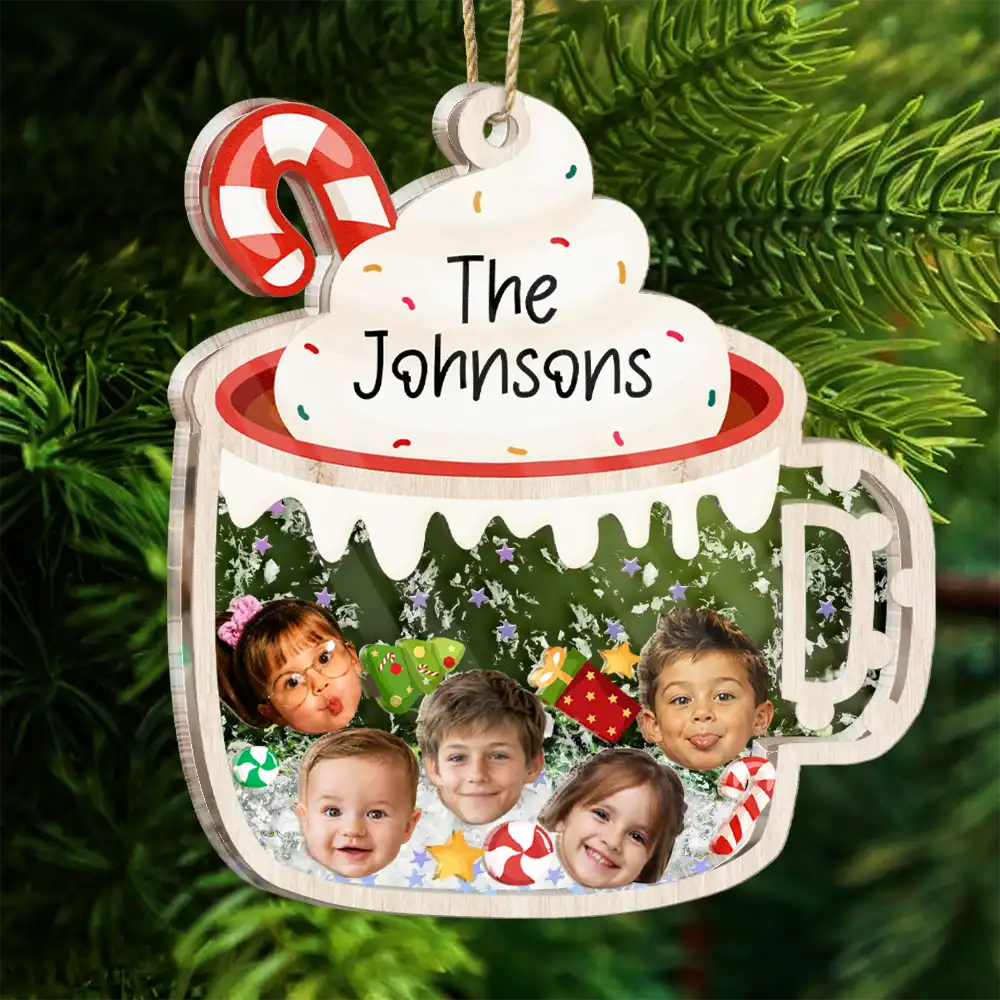 Adorable,Christmas,Custom Photo,Family,Cut-Face Photo - Custom Photo Family Face Cute Keepsake - Personalized 3-Layered Acrylic Shaker Ornament
