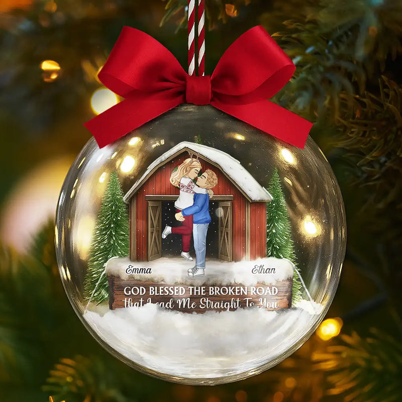 Christmas,Gift For Couples,Gift For Husband,Gift For Wife,Gift For Boyfriend,Gift For Girlfriend,Happy - God Gave Me You Couple Red Barn - Personalized 3D Acrylic Ball Ornament