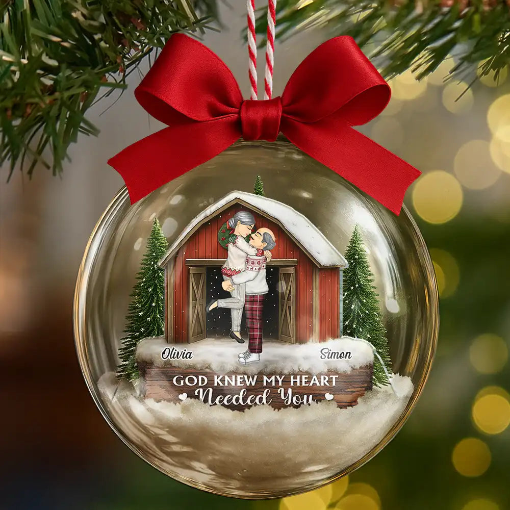 Christmas,Gift For Couples,Gift For Husband,Gift For Wife,Gift For Boyfriend,Gift For Girlfriend,Happy - God Gave Me You Couple Red Barn - Personalized 3D Acrylic Ball Ornament