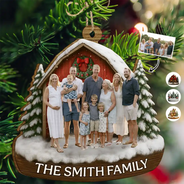 Christmas,Happy,Family - Custom Photo Family Home Sweet Home - Personalized Custom Shaped Wooden Ornament