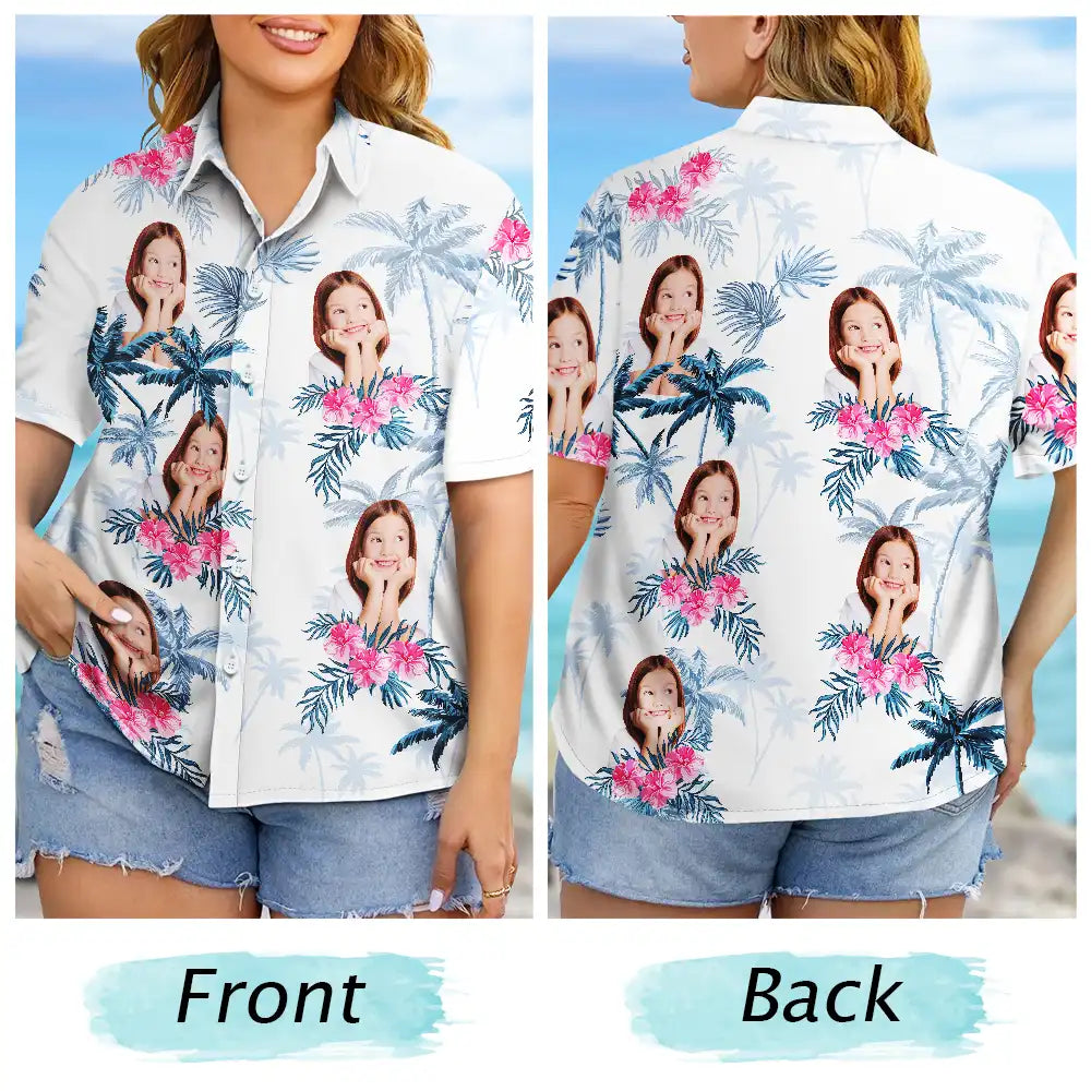 Custom Photo,Pet Lovers,Pet Mom,Pet Dad,Dog Lovers,Dog Mom,Dog Dad,Family,Happy,Summer,Beach - Custom Photo Family Pet Face Palm Tree Pattern - Personalized Hawaiian Shirt