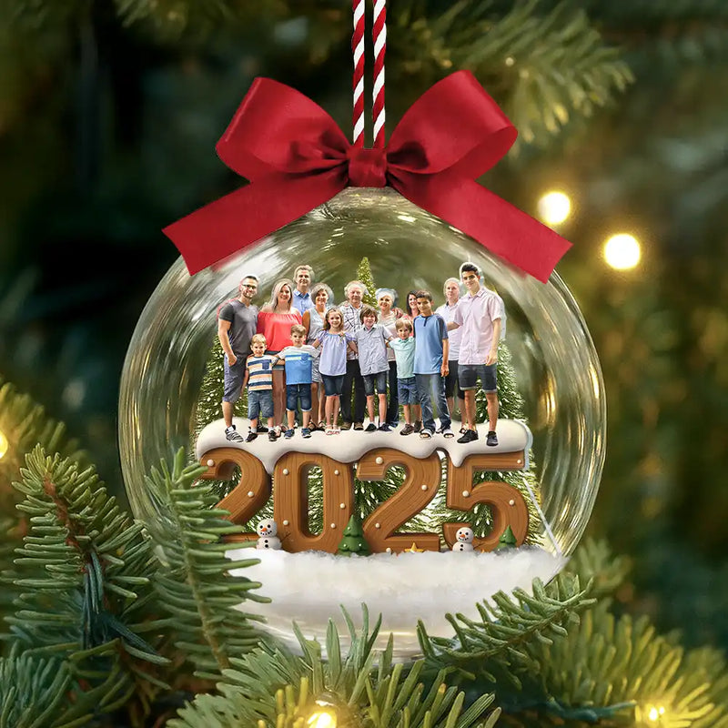 Christmas,Family,Happy - Custom Photo Family Siblings Best Friends - Personalized 3D Acrylic Ball Ornament