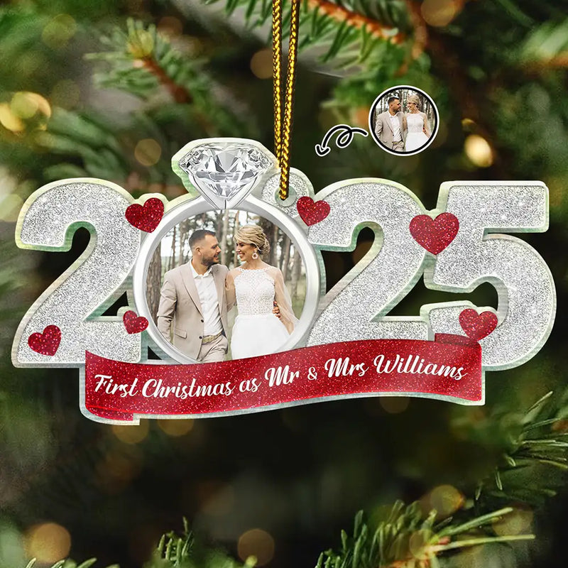 Gift For Couples,Gift For Husband,Gift For Wife,Gift For Boyfriend,Gift For Girlfriend,Married ,Engaged,Anniversary,Wedding Anniversary,Christmas,Custom Photo - Custom Photo First Christmas As Mr. & Mrs. - Personalized Custom Shaped Acrylic Ornament
