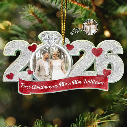 Custom Photo First Christmas As Mr. & Mrs. - Personalized Custom Shaped Acrylic Ornament