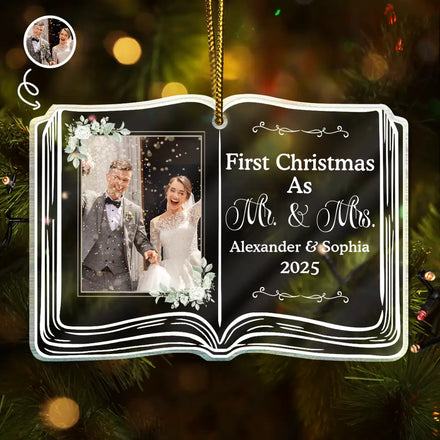 Custom Photo First Christmas As Mr. & Mrs. Memory Book - Personalized Custom Shaped Acrylic Ornament