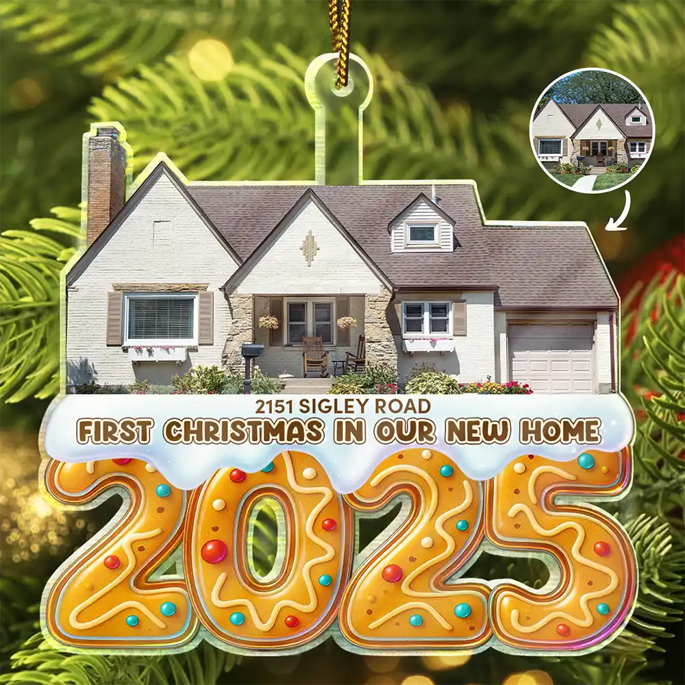 Custom Photo First Christmas In Our New Home Gingerbread - Personalized Custom Shaped Acrylic Ornament