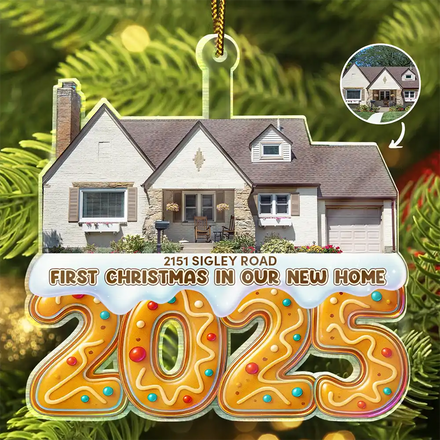 Custom Photo First Christmas In Our New Home Gingerbread - Personalized Custom Shaped Acrylic Ornament