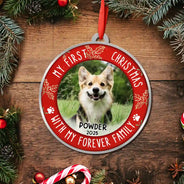 Pet Lovers,Custom Photo,Christmas,Happy - Custom Photo First Christmas Pet Lovers - Personalized Metal Ornament