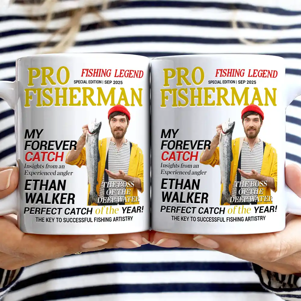 Gift For Father,Gift For Grandpa,Custom Photo,Happy - Custom Photo Fisherman Of The Year - Personalized Mug