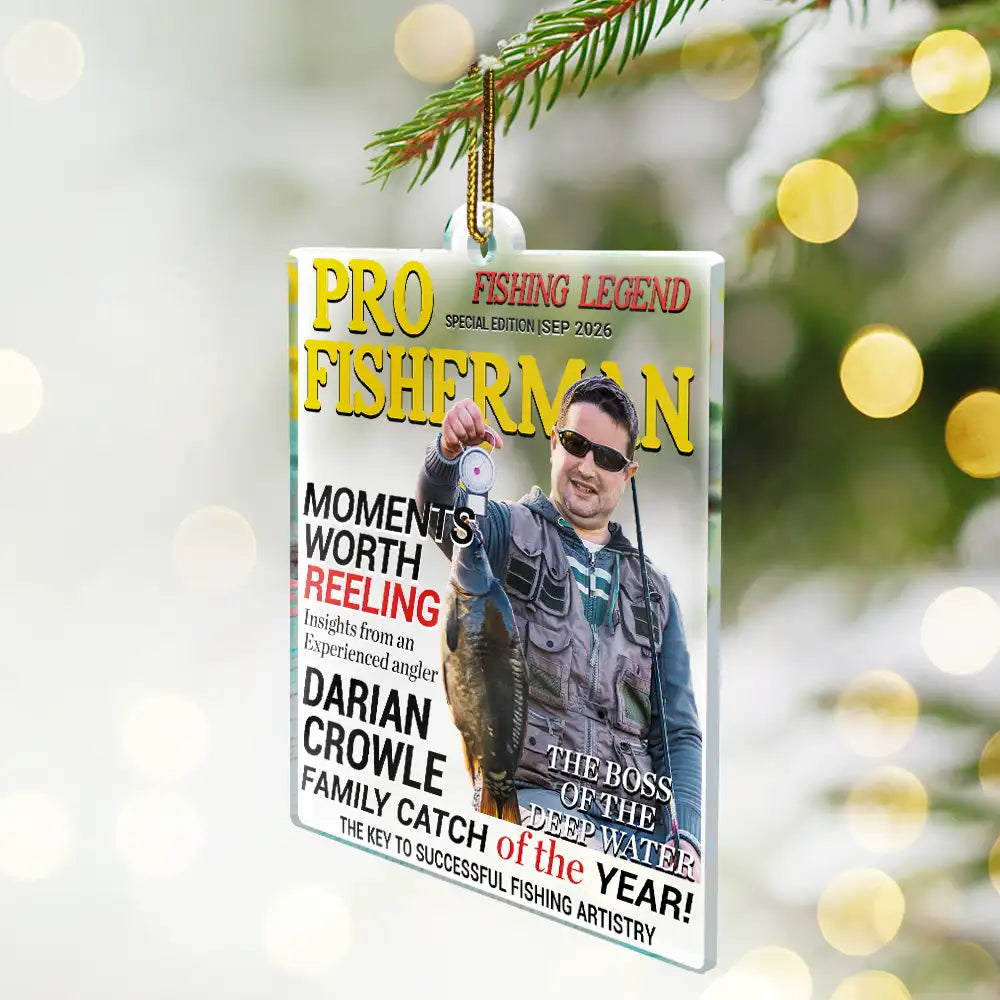 Christmas,Gift For Men,Fishing,Custom Photo,Gift For Yourself,Remove BG Photo,Happy - Custom Photo Fisherman Of The Year Gift For Dad Husband - Personalized Custom Shaped Acrylic Ornament