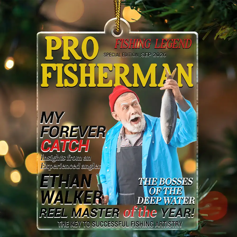 Christmas,Gift For Men,Fishing,Custom Photo,Gift For Yourself,Remove BG Photo,Happy - Custom Photo Fisherman Of The Year Gift For Dad Husband - Personalized Custom Shaped Acrylic Ornament