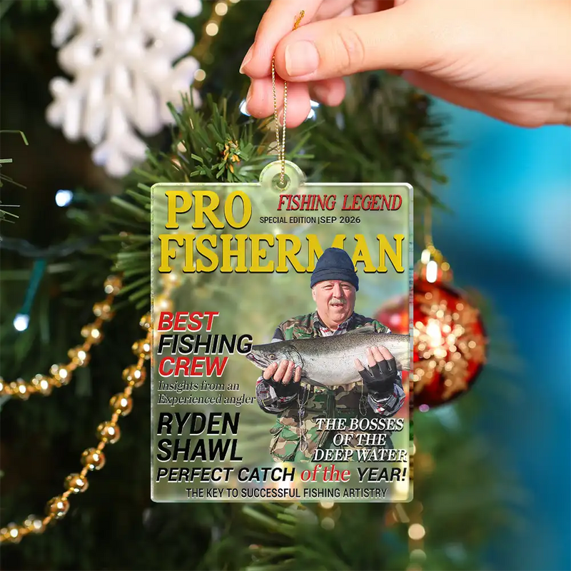 Christmas,Gift For Men,Fishing,Custom Photo,Gift For Yourself,Remove BG Photo,Happy - Custom Photo Fisherman Of The Year Gift For Dad Husband - Personalized Custom Shaped Acrylic Ornament
