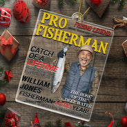 Christmas,Gift For Men,Fishing,Custom Photo,Gift For Yourself,Remove BG Photo,Happy - Custom Photo Fisherman Of The Year Gift For Dad Husband - Personalized Custom Shaped Acrylic Ornament