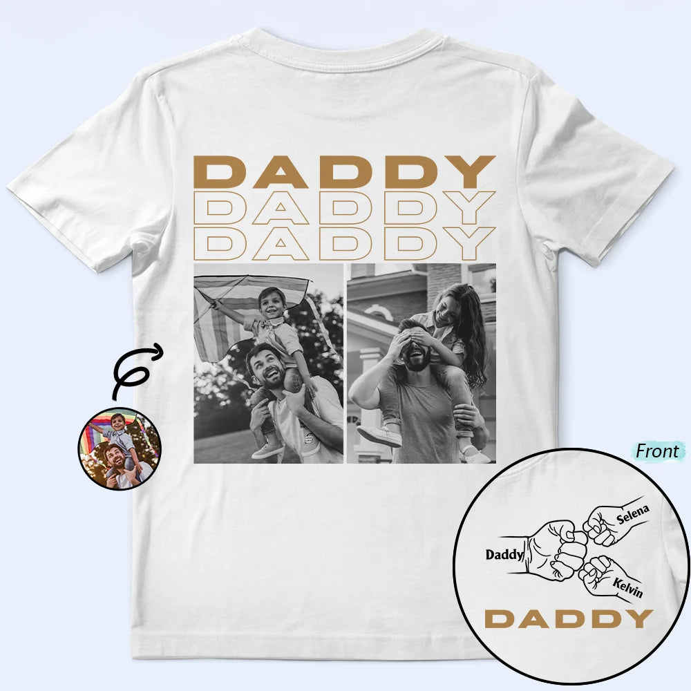 Custom Photo,Gift For Father,Dad - Children,Non-Eng,Photo,Icon,Proud - Custom Photo Fist Bumps Dad Grandpa Title - Personalized T Shirt