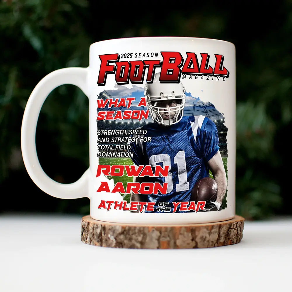 Gift For Yourself,Gift For Men,Custom Photo,Happy - Custom Photo Football Magazine - Personalized Mug