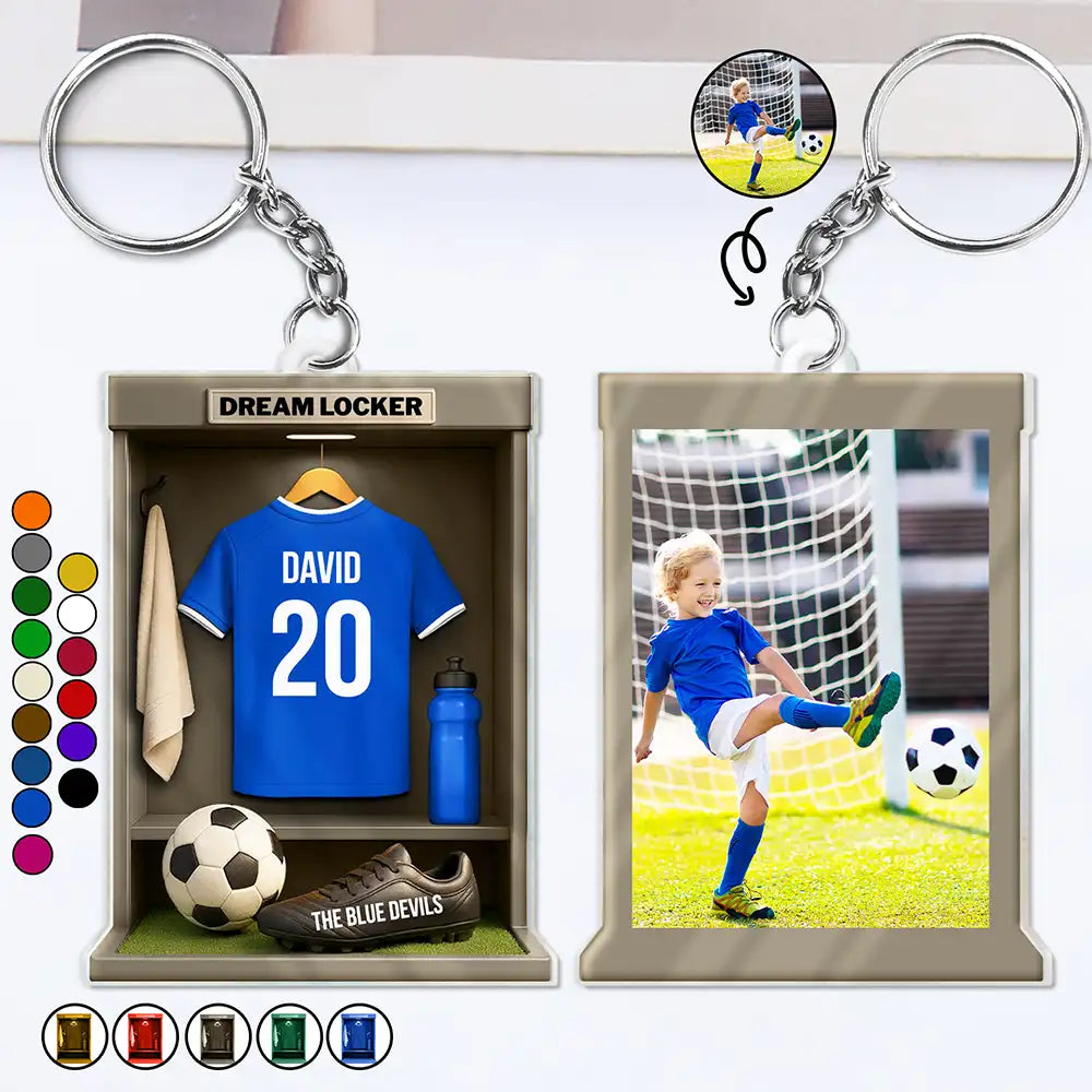 Football,Happy - Custom Photo Football Soccer Locker 3D Effect - Personalized Acrylic Keychain