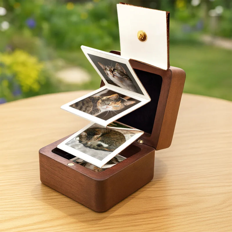 Pet Lovers,Pet Mom,Pet Dad,Pet Couple,Dog Lovers,Dog Mom,Dog Dad,Dog Couple,Cat Lovers,Cat Mom,Cat Dad,Cat Couple,Memorial,Sad - Custom Photo Forever In My Heart - Personalized Wooden Accordion Photo Box