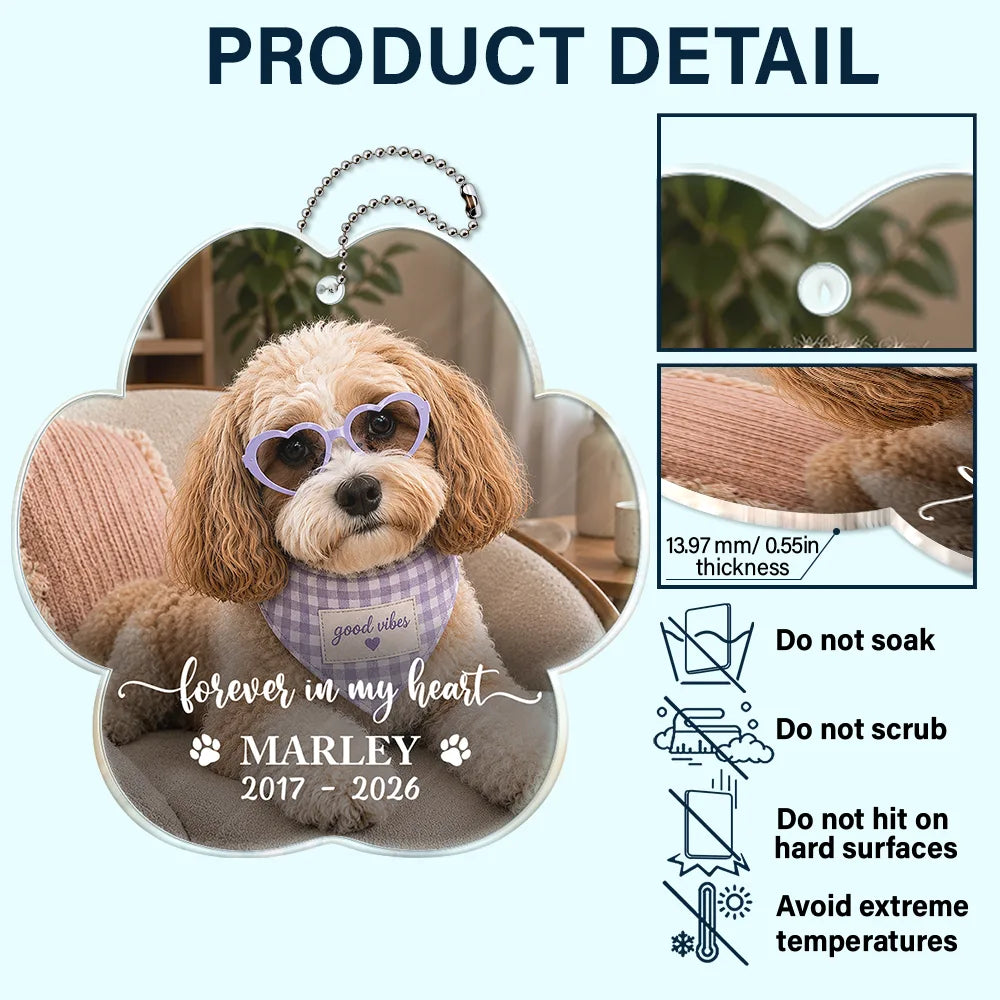 Custom Photo, Pet Lovers, Memorial, Sympathetic, Dynamic Photo - Custom Photo Forever In My Heart Dog Cat Memorial - Personalized Acrylic Car Hanger