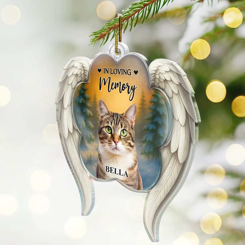 Christmas,Pet Lovers,Memorial - Custom Photo Forever In My Heart Paw Angel Wings - Personalized Custom Shaped Acrylic Ornament