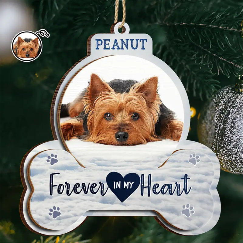 Sentimental,Christmas,Custom Photo,Pet Lovers,Memorial,Upload Full Photo - Custom Photo Forever In My Heart Pet Memorial - Personalized 2-Layered Wooden Ornament