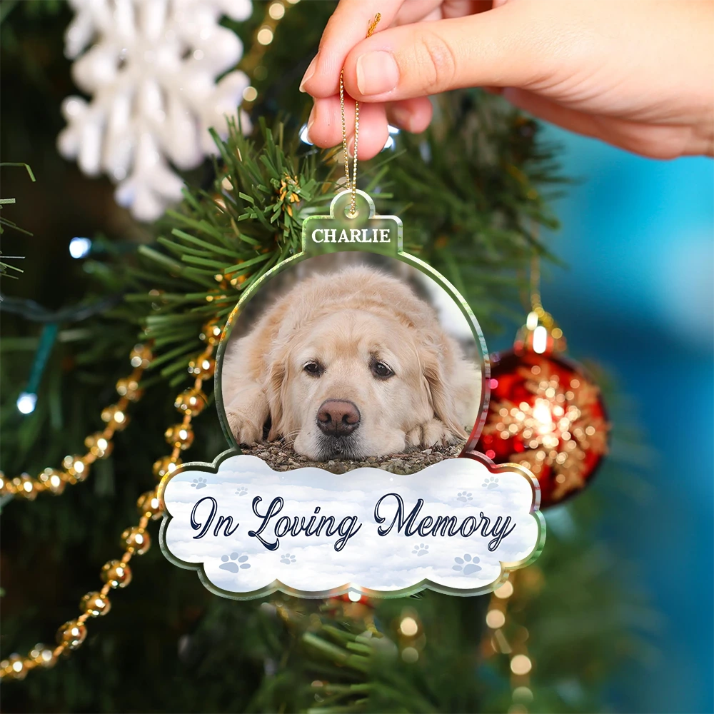 Christmas,Dog Lovers,Sad,Memorial,Custom Photo - Custom Photo Forever In Our Hearts - Personalized Custom Shaped Acrylic Ornament
