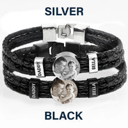 Gift For Father, Parents, Gift For Mother, New Dad, Happy, Gift For Husband - Custom Photo Forever Love Dad Mom Children Family - Personalized Leather Braided Bracelet