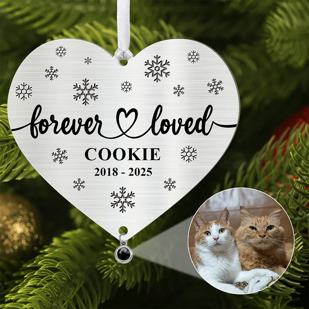Sad,Memorial,Dog Lovers,Pet Lovers,Cat Lovers,Christmas - Custom Photo Forever Loved Memorial Dog Cat - Personalized Custom Shaped Photo Projection Ornament