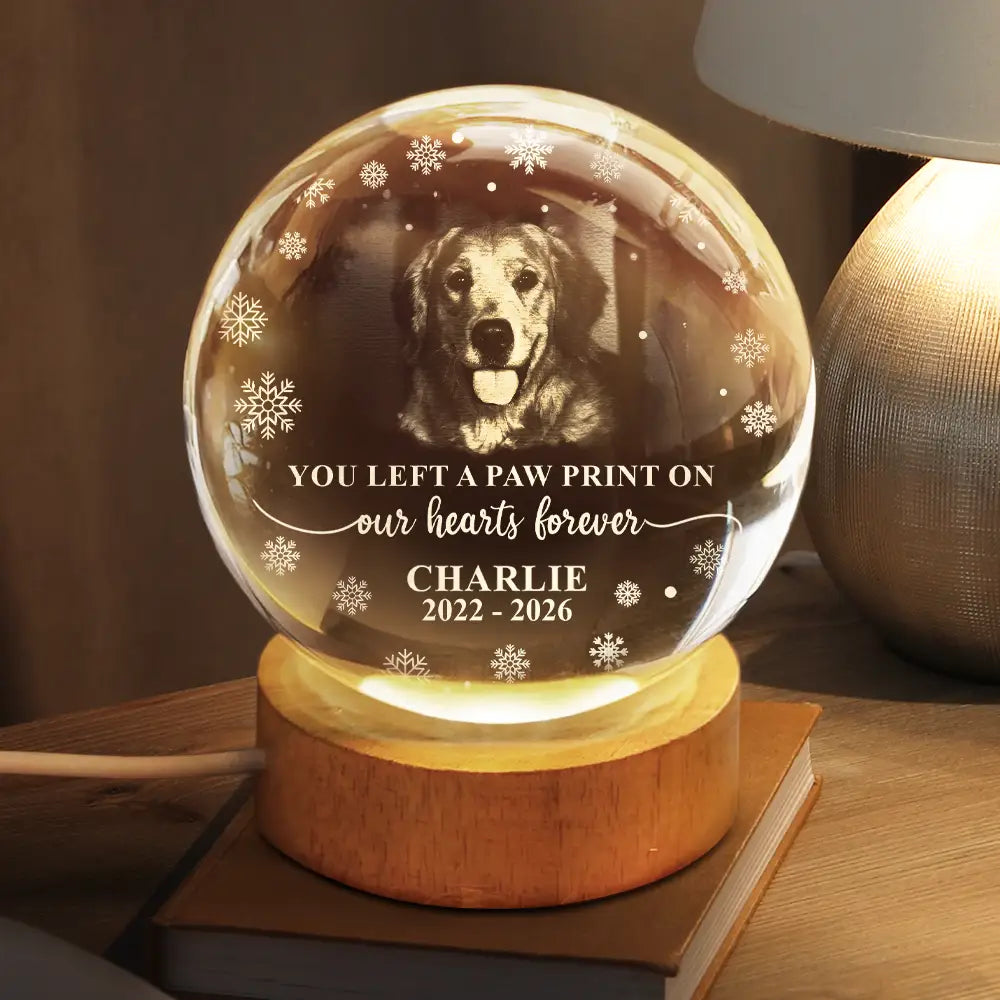 Sad,Memorial,Dog Lovers,Pet Lovers,Cat Lovers - Custom Photo Forever Loved Memorial Dog Cat - Personalized Crystal Globe Lamp