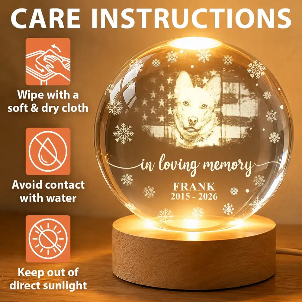 Sad,Memorial,Dog Lovers,Pet Lovers,Cat Lovers - Custom Photo Forever Loved Memorial Dog Cat - Personalized Crystal Globe Lamp
