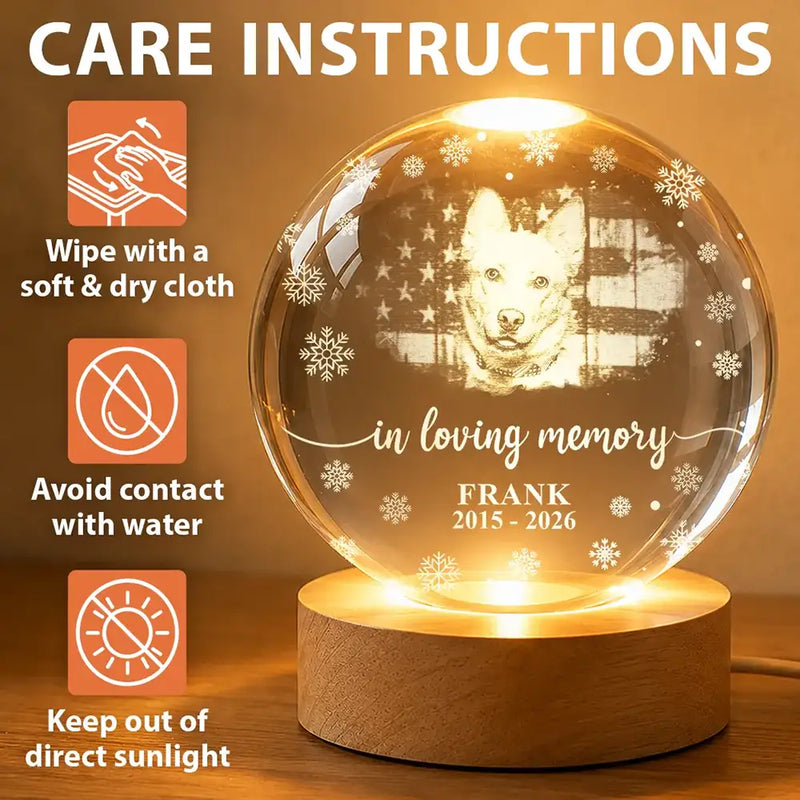 Sad,Memorial,Dog Lovers,Pet Lovers,Cat Lovers - Custom Photo Forever Loved Memorial Dog Cat - Personalized Crystal Globe Lamp