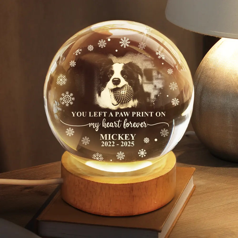 Sad,Memorial,Dog Lovers,Pet Lovers,Cat Lovers - Custom Photo Forever Loved Memorial Dog Cat - Personalized Crystal Globe Lamp