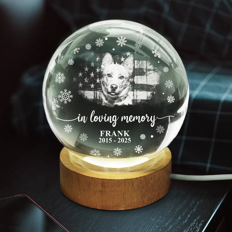 Sad,Memorial,Dog Lovers,Pet Lovers,Cat Lovers - Custom Photo Forever Loved Memorial Dog Cat - Personalized Crystal Globe Lamp