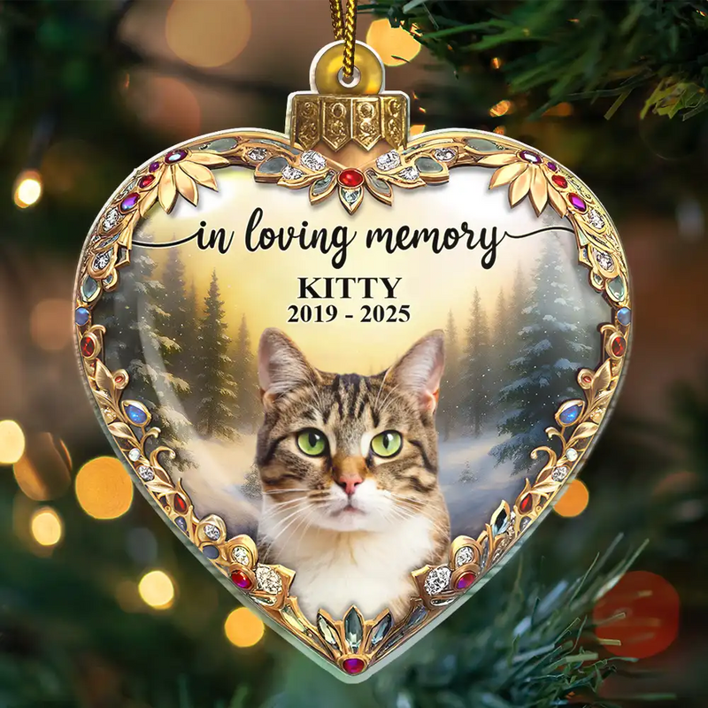 Pet Lovers,Cat Lovers,Dog Lovers,Sad,Memorial - Custom Photo Forever Loved Memorial Dog Cat - Personalized Custom Shaped Acrylic Ornament